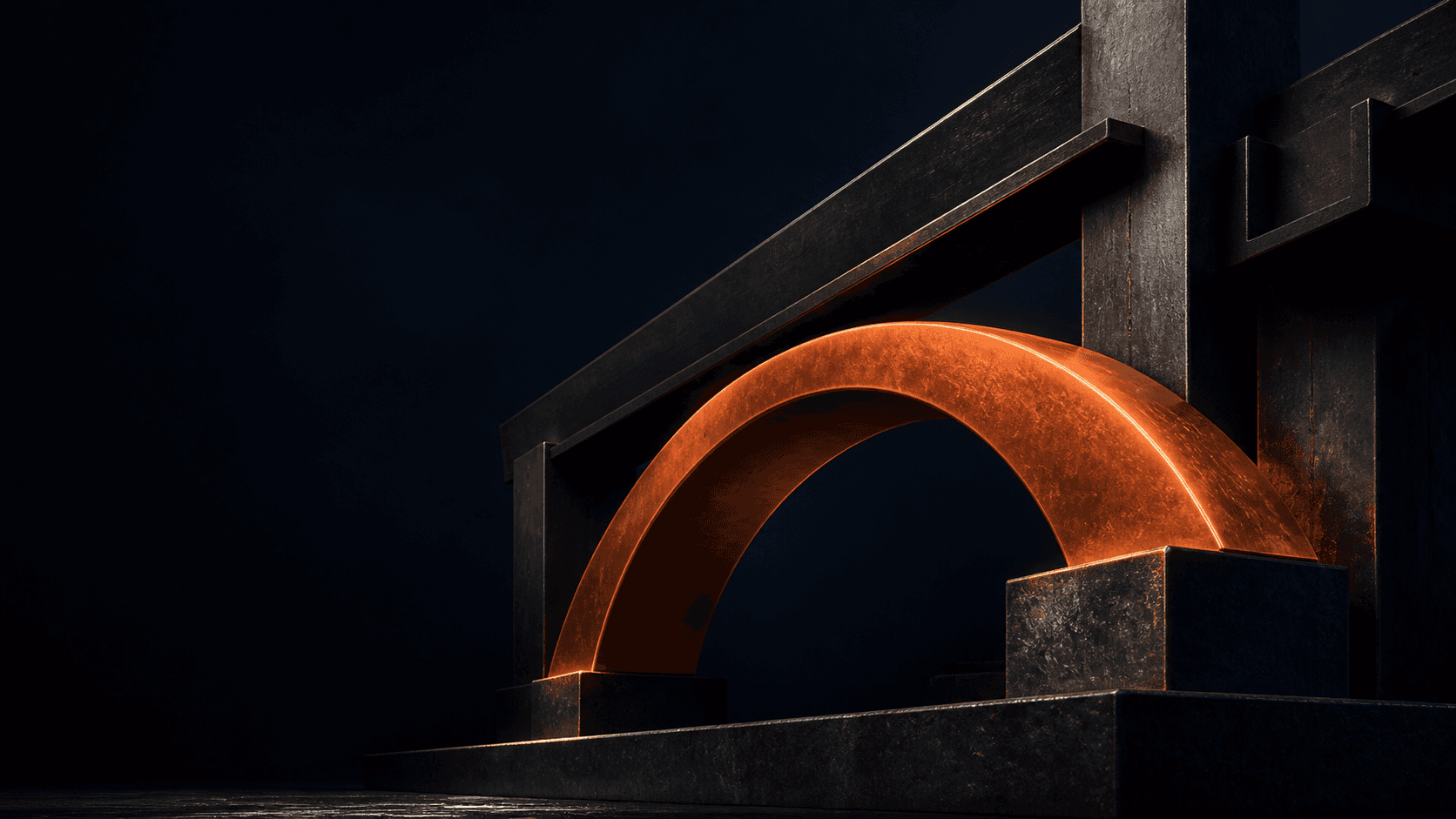 Conceptual iron and copper sculpture representing a strong connection